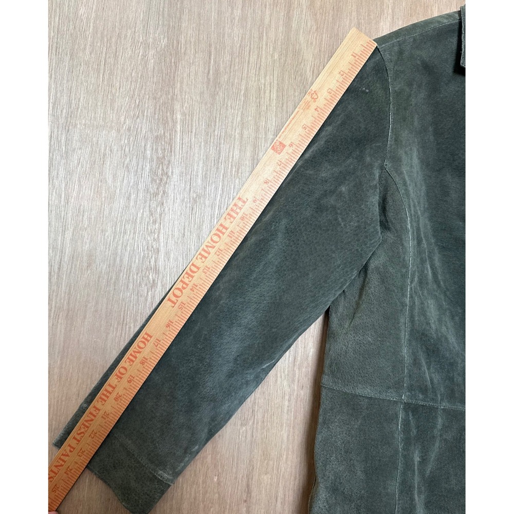 Chico's Palm Desert Olive Green Suede Leather Jacket Blazer Size 2 (L 12) NWT - Picture 6 of 8